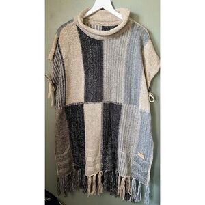 Free People Do Everything In Love Oversized Patchwork Poncho Sweater One Size